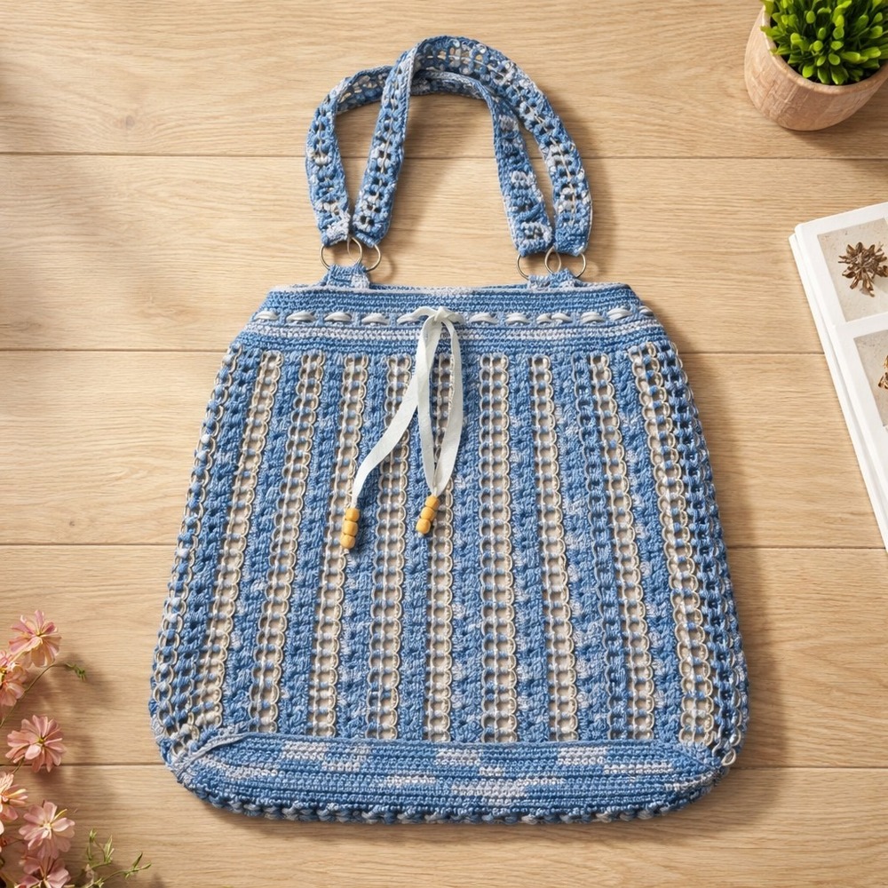 Soda Pop Can Pull Tab Crocheted Shoulder Bag Purse Blue Recycled Handmade Unique